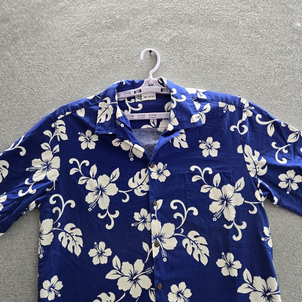 Pacific Legend Men Button Up Shirt M Blue Floral Hawaiian Shirt